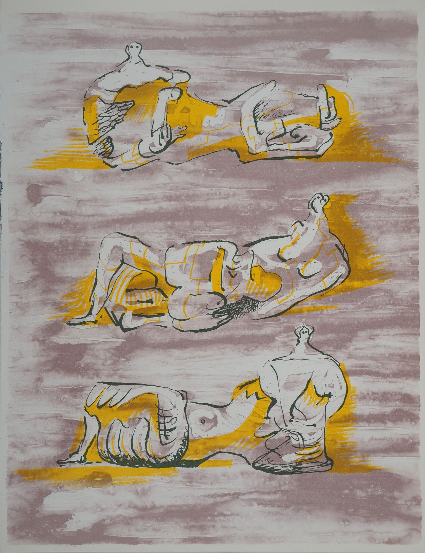 Henry MOORE : Trois figures allongées - Lithographie originale