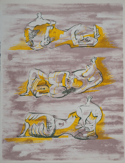 Henry MOORE : Trois figures allongées - Lithographie originale