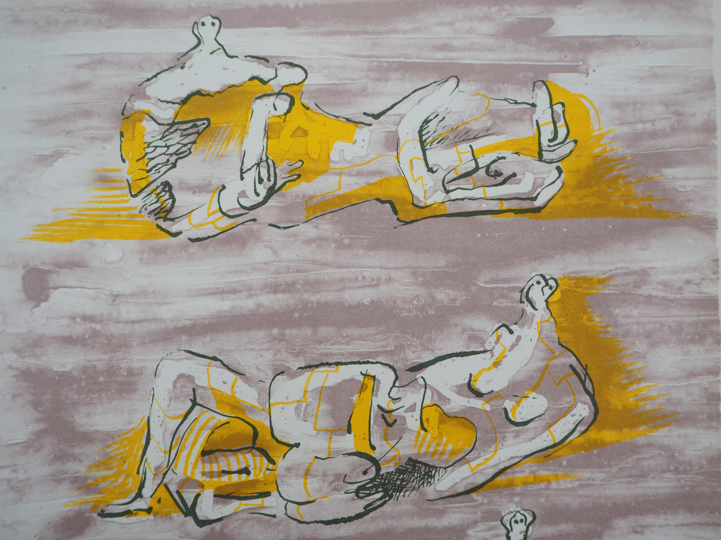 Henry MOORE : Trois figures allongées - Lithographie originale