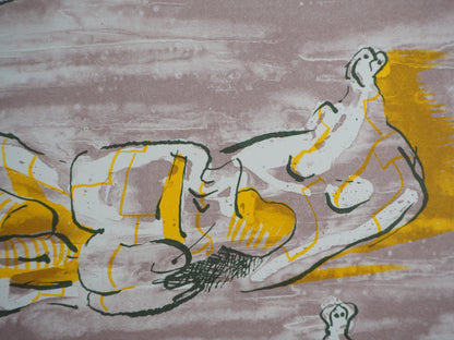 Henry MOORE : Trois figures allongées - Lithographie originale