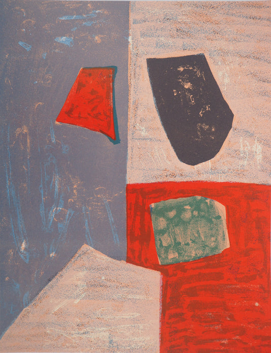Serge POLIAKOFF : Composition rose et rouge - Lithographie originale
