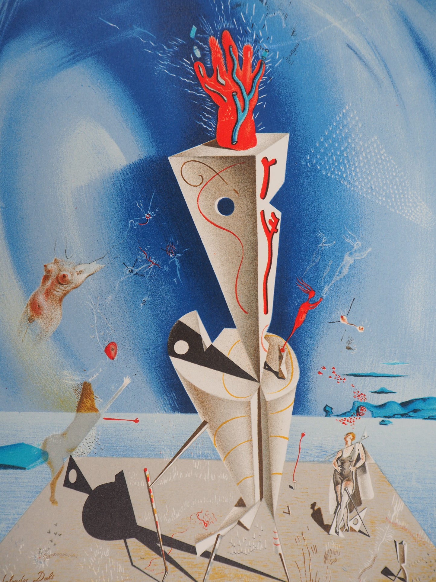 Salvador DALI : Appareil surréaliste et main - Lithographie signée