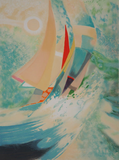 Daniel GELIS : Bateau en haute mer - Lithographie originale signée