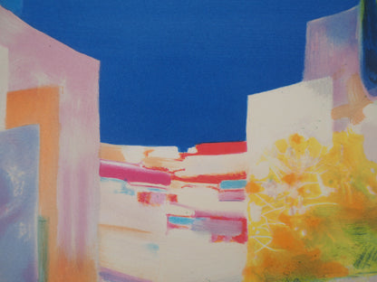 Daniel GELIS : Village en bord de mer - Lithographie originale signée