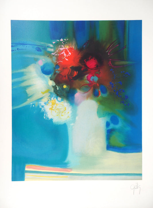 Daniel GELIS : Le bouquet éclatant - Lithographie originale signée