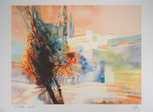 Daniel GELIS : Paysage de Provence - Lithographie signée et dédicacée