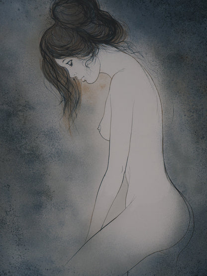 Bernard CHAROY : Dominique sur fond bleu - Lithographie originale signée