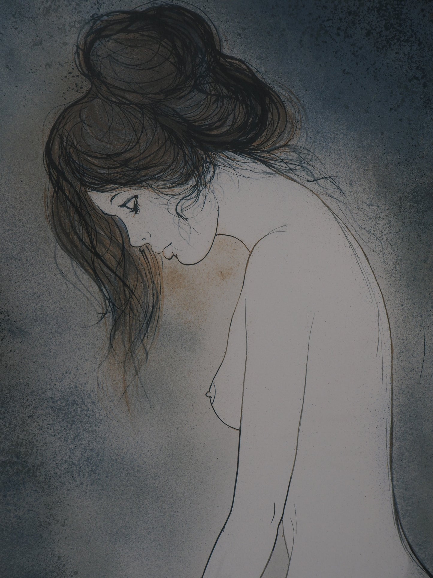 Bernard CHAROY : Dominique sur fond bleu - Lithographie originale signée
