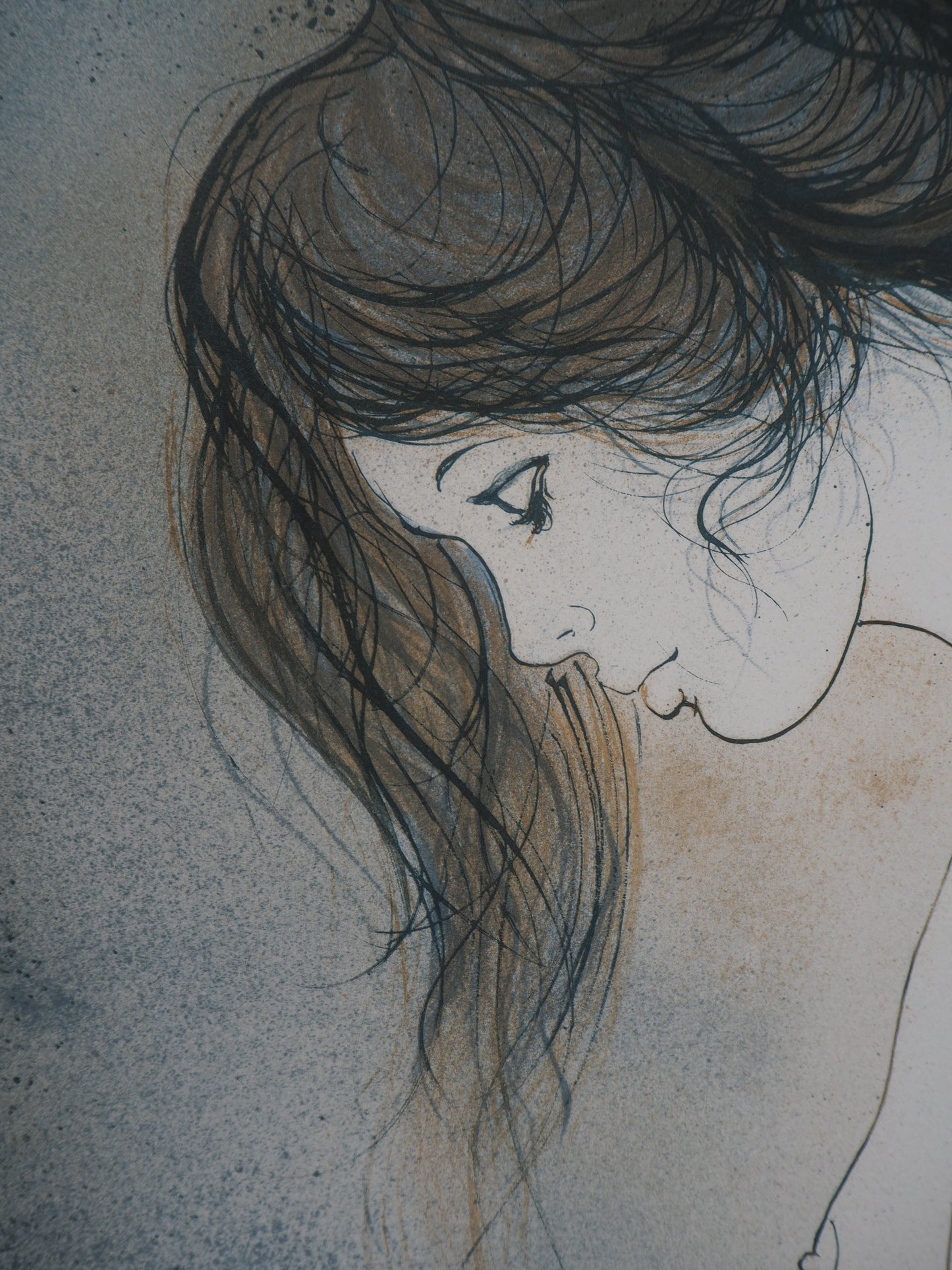Bernard CHAROY : Dominique sur fond bleu - Lithographie originale signée