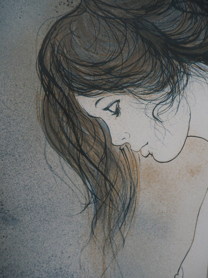 Bernard CHAROY : Dominique sur fond bleu - Lithographie originale signée