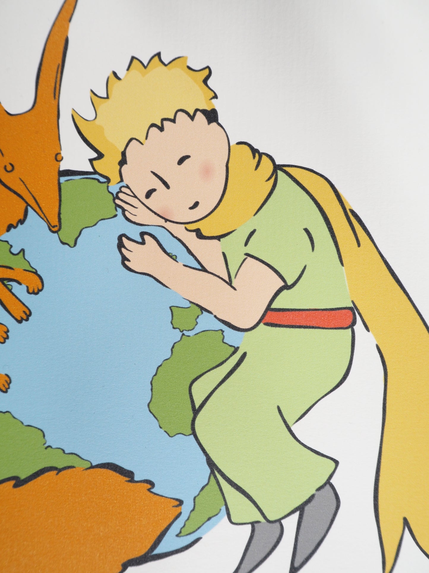 Antoine DE SAINT EXUPERY : Le Petit Prince et le renard protègent la Terre - Lithographie