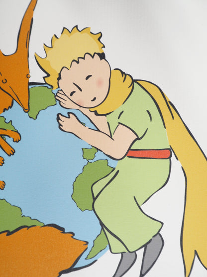 Antoine DE SAINT EXUPERY : Le Petit Prince et le renard protègent la Terre - Lithographie