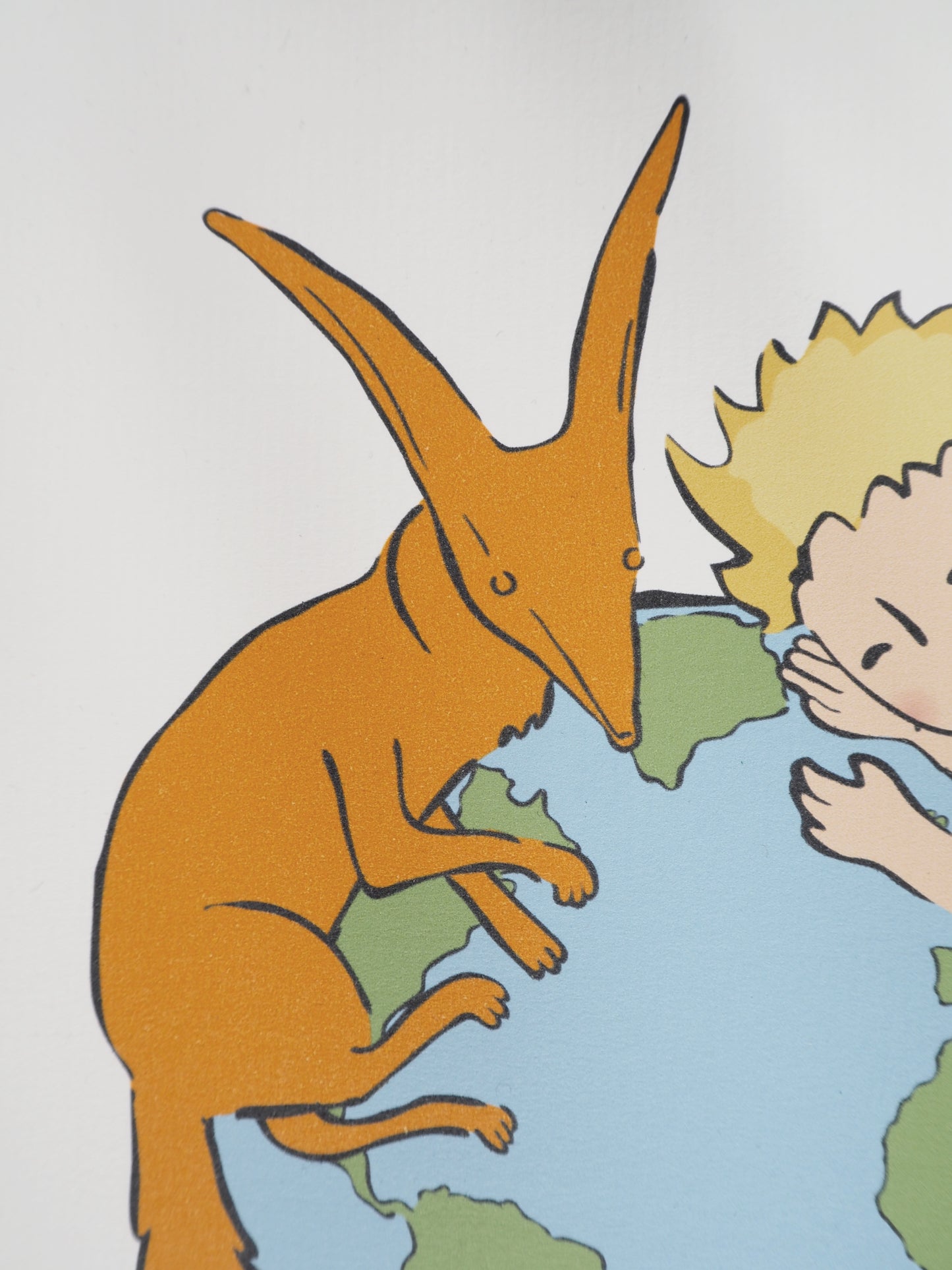Antoine DE SAINT EXUPERY : Le Petit Prince et le renard protègent la Terre - Lithographie