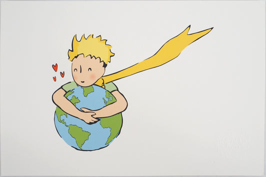 Antoine DE SAINT EXUPERY : Le Petit Prince embrasse la Terre - Lithographie