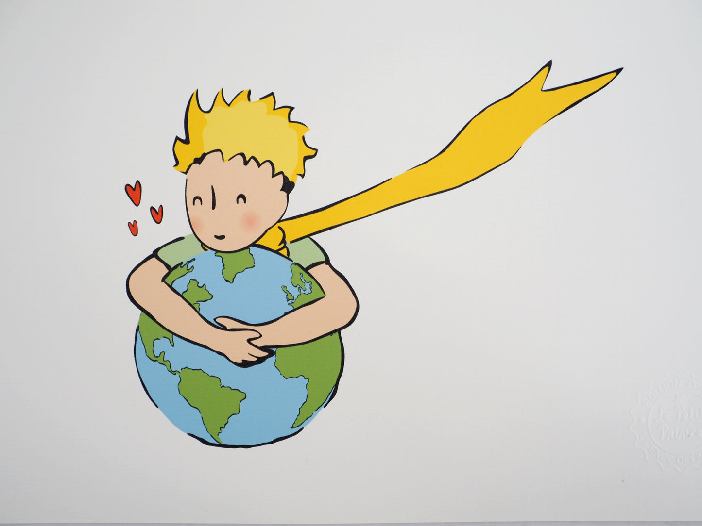 Antoine DE SAINT EXUPERY : Le Petit Prince embrasse la Terre - Lithographie