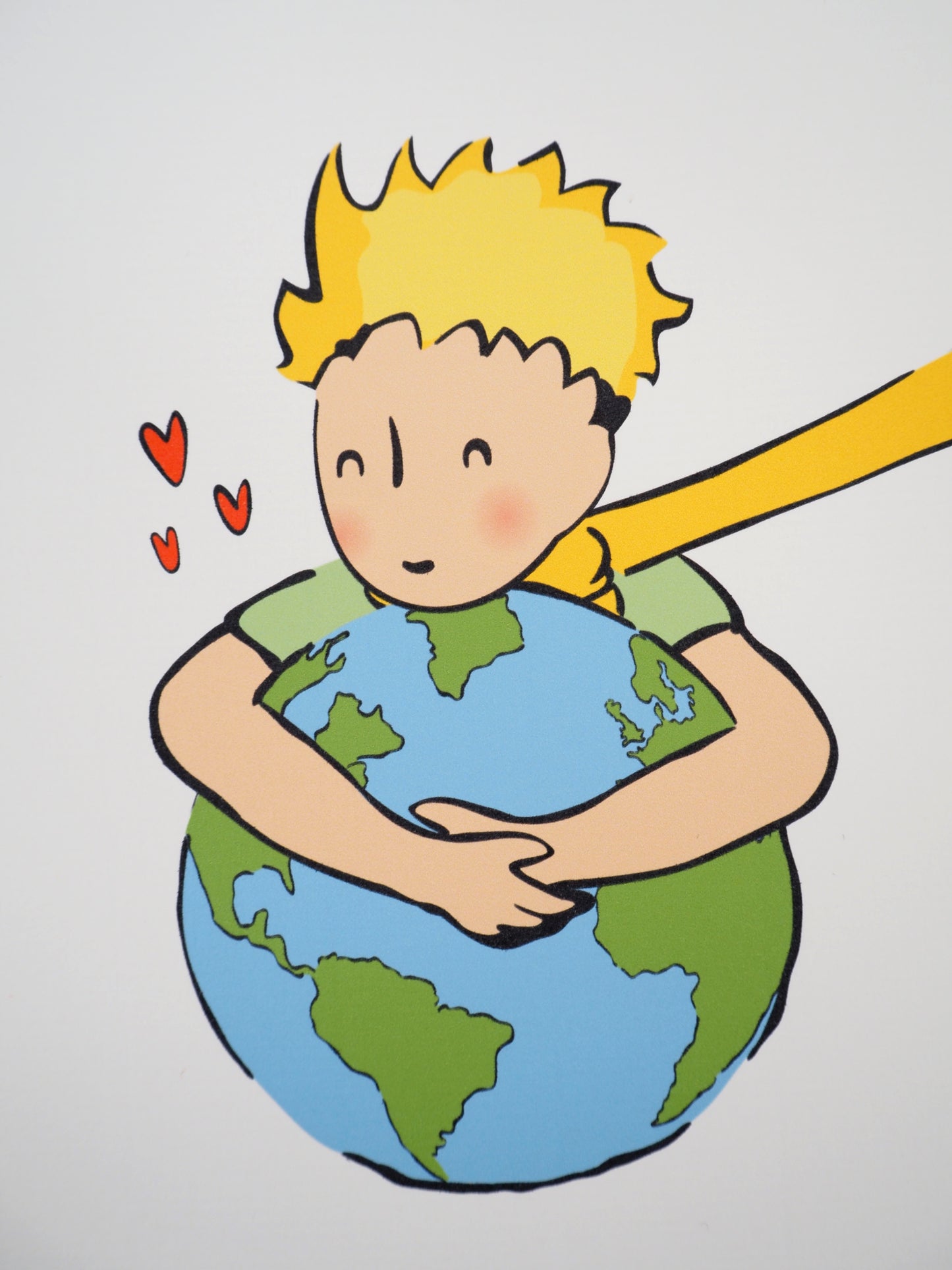 Antoine DE SAINT EXUPERY : Le Petit Prince embrasse la Terre - Lithographie