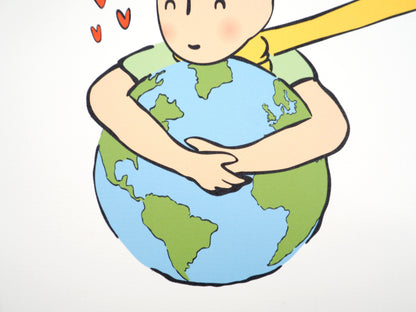 Antoine DE SAINT EXUPERY : Le Petit Prince embrasse la Terre - Lithographie