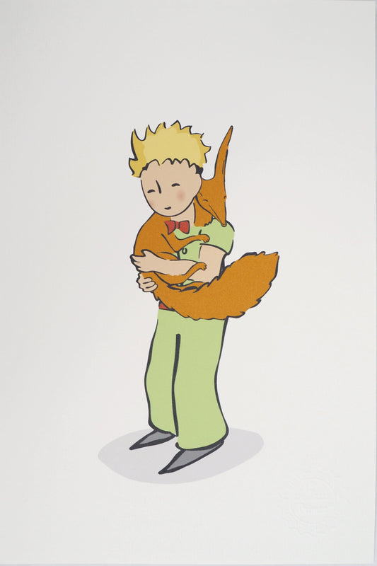 Antoine DE SAINT EXUPERY : Le Petit Prince câline le Renard - Lithographie