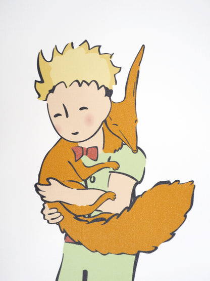 Antoine DE SAINT EXUPERY : Le Petit Prince câline le Renard - Lithographie