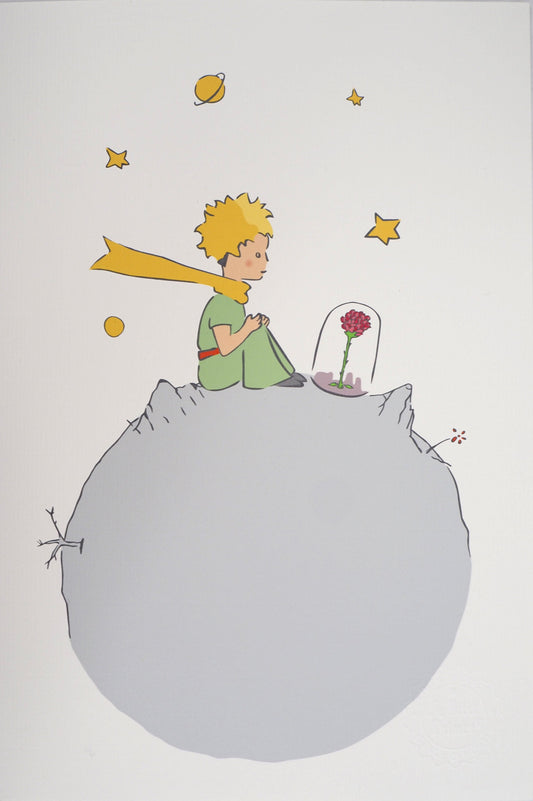 Antoine DE SAINT EXUPERY : Le Petit Prince observe sa rose - Lithographie
