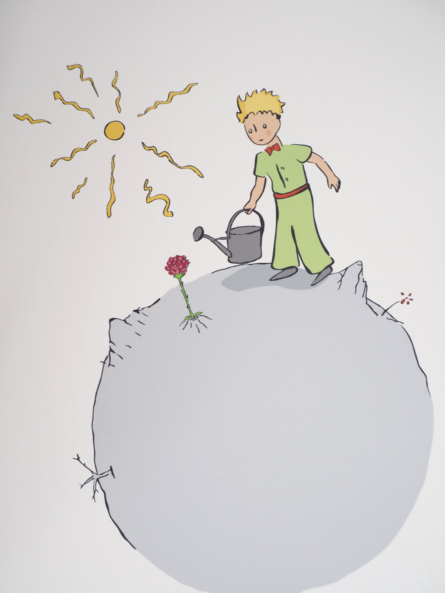 Antoine DE SAINT EXUPERY : Le Petit Prince prenant soin de sa Rose - Lithographie