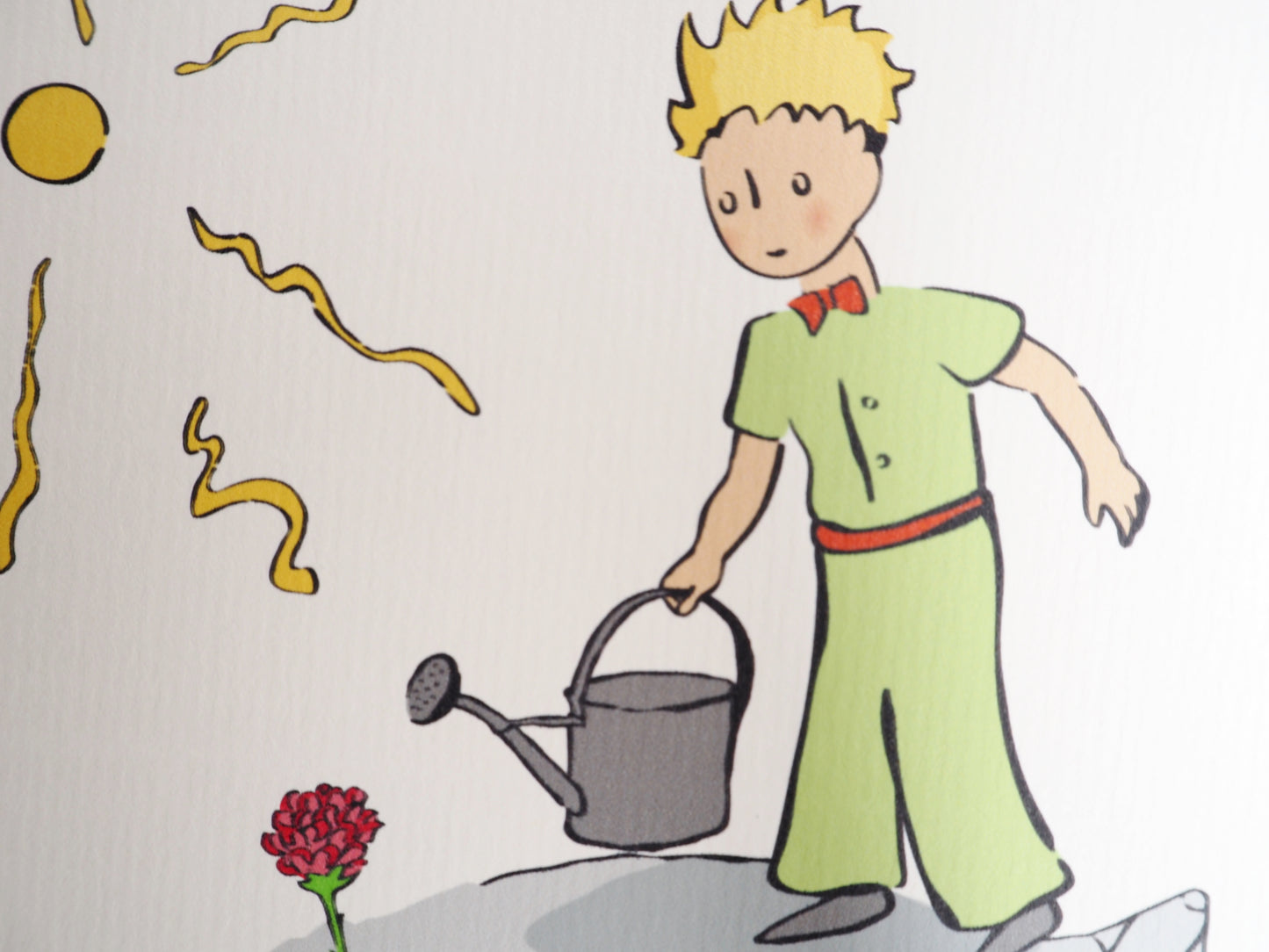 Antoine DE SAINT EXUPERY : Le Petit Prince prenant soin de sa Rose - Lithographie