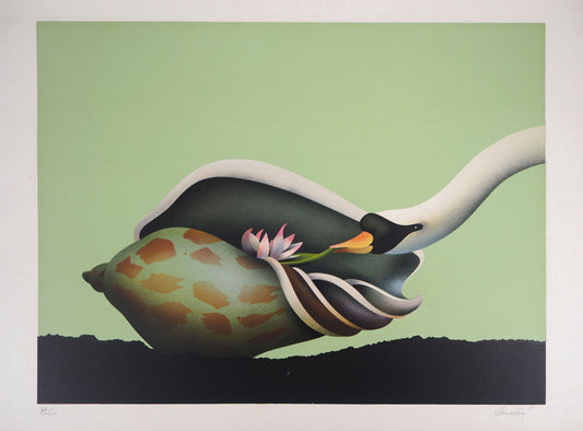 Jean Paul DONADINI : Le cygne et le coquillage - Lithographie Originale Signée et Dédicacée
