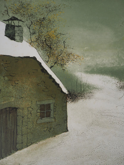 Bernard CHAROY : Paysage enneigé - Lithographie originale signée