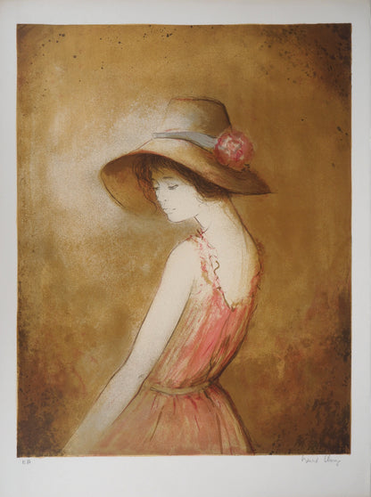 Bernard CHAROY : Jeune fille à la rose - Lithographie originale signée