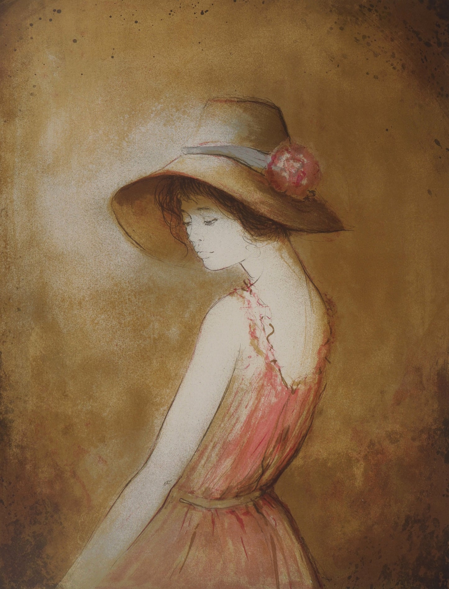 Bernard CHAROY : Jeune fille à la rose - Lithographie originale signée