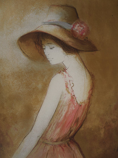 Bernard CHAROY : Jeune fille à la rose - Lithographie originale signée