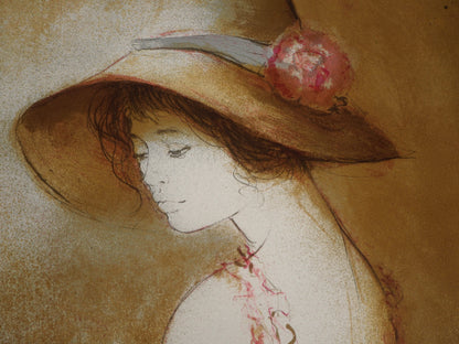 Bernard CHAROY : Jeune fille à la rose - Lithographie originale signée