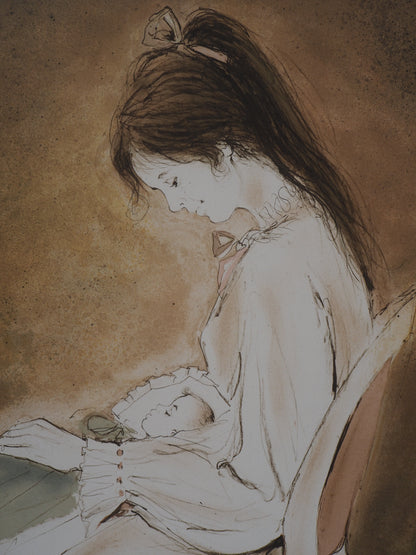 Bernard CHAROY : Maternité, Douce sieste - Lithographie originale signée