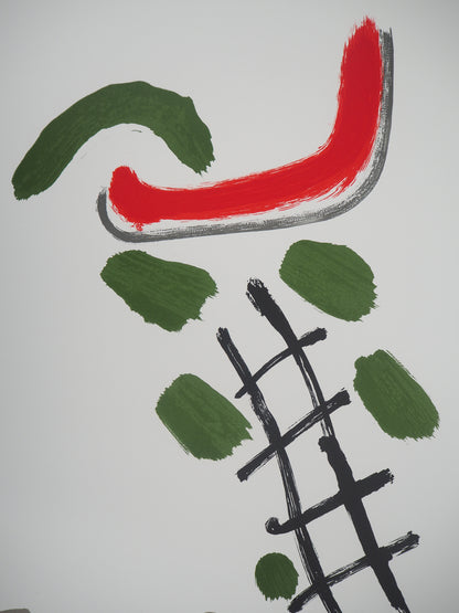 Pierre TAL COAT : Composition abstraite en rouge et vert - Lithographie originale signée