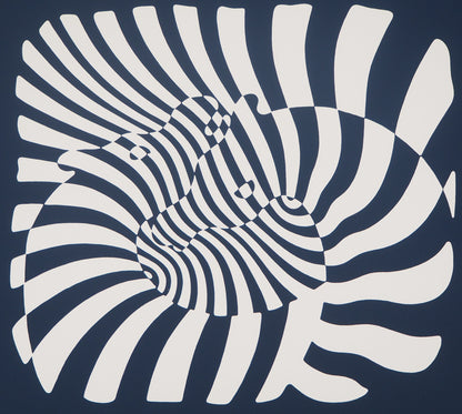 Victor VASARELY : Zèbres sur fond bleu - Sérigraphie originale signée