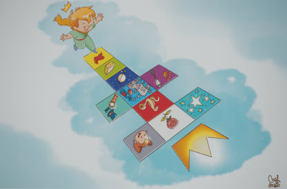Antoine DE SAINT EXUPERY / Jordi NEF : Le Petit Prince joue à la marelle - Lithographie