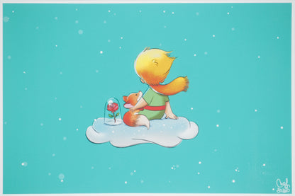 Antoine DE SAINT-EXUPERY / Jordi NEF : Le Petit Prince avec son ami le renard - Lithographie