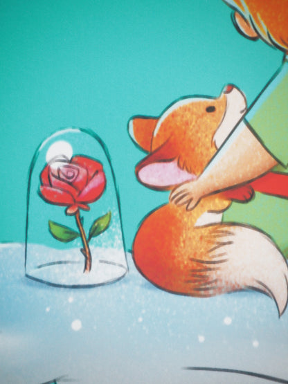 Antoine DE SAINT-EXUPERY / Jordi NEF : Le Petit Prince avec son ami le renard - Lithographie