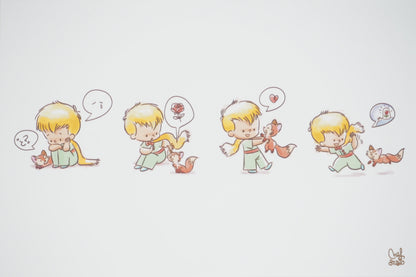 Antoine DE SAINT EXUPERY / Jordi NEF : Le Petit Prince et son ami le renard - Lithographie
