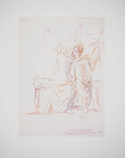 Oskar KOKOSCHKA : Couple fêtant l'anniversaire d'Edgar - Lithographie