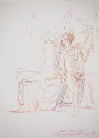 Oskar KOKOSCHKA : Couple fêtant l'anniversaire d'Edgar - Lithographie