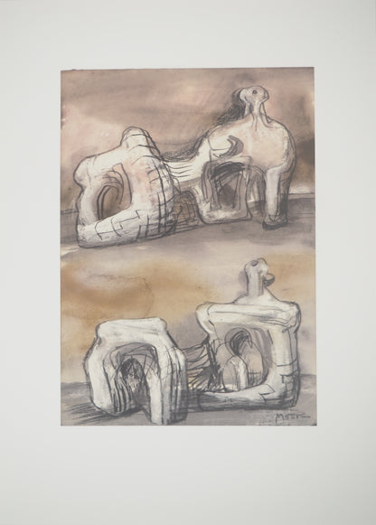 Henry MOORE : Figures allongées, idée de sculpture - Lithographie signée