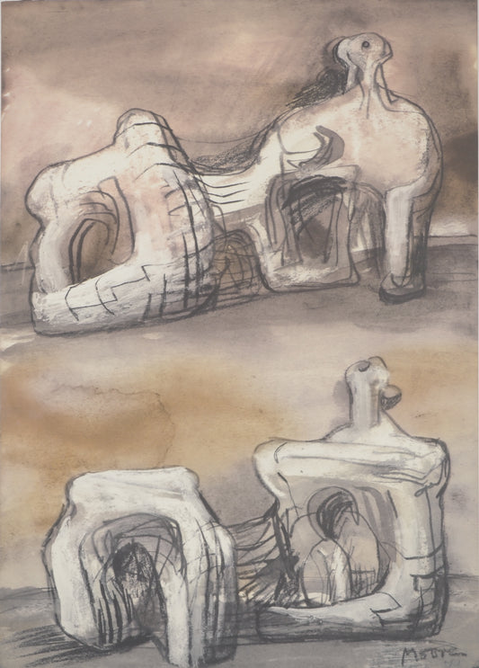 Henry MOORE : Figures allongées, idée de sculpture - Lithographie signée