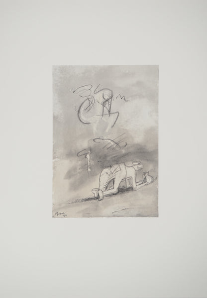 Henry MOORE : Femme jouant avec un chat - Lithographie signée