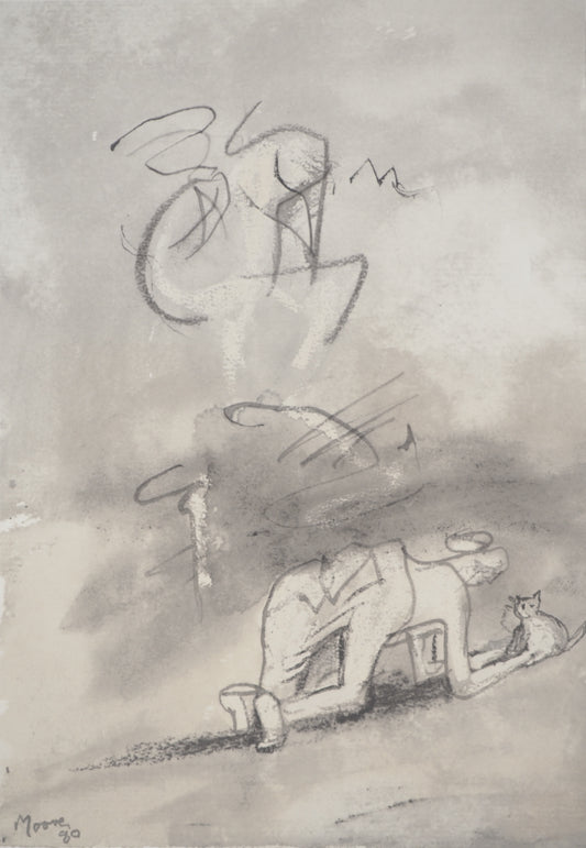 Henry MOORE : Femme jouant avec un chat - Lithographie signée