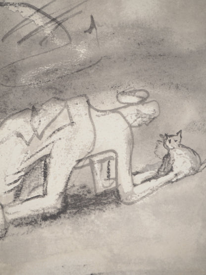 Henry MOORE : Femme jouant avec un chat - Lithographie signée