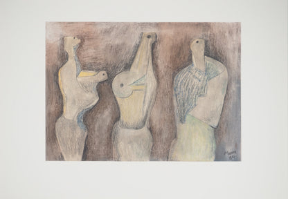 Henry MOORE : Trio de figures - Lithographie signée