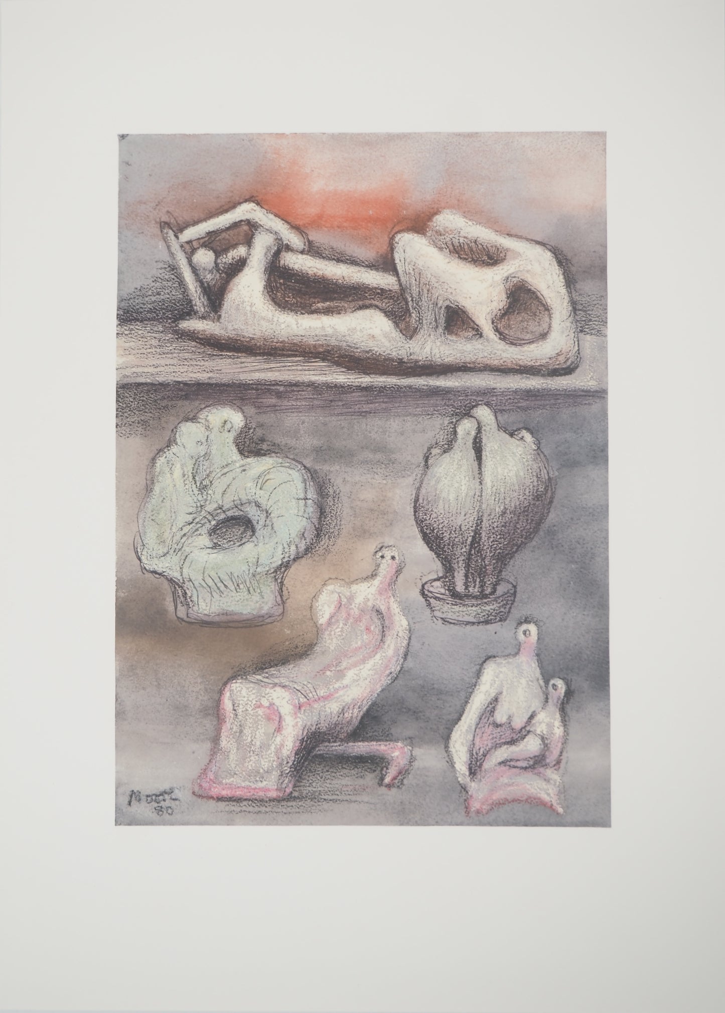 Henry MOORE : Projet de sculptures - Lithographie signée