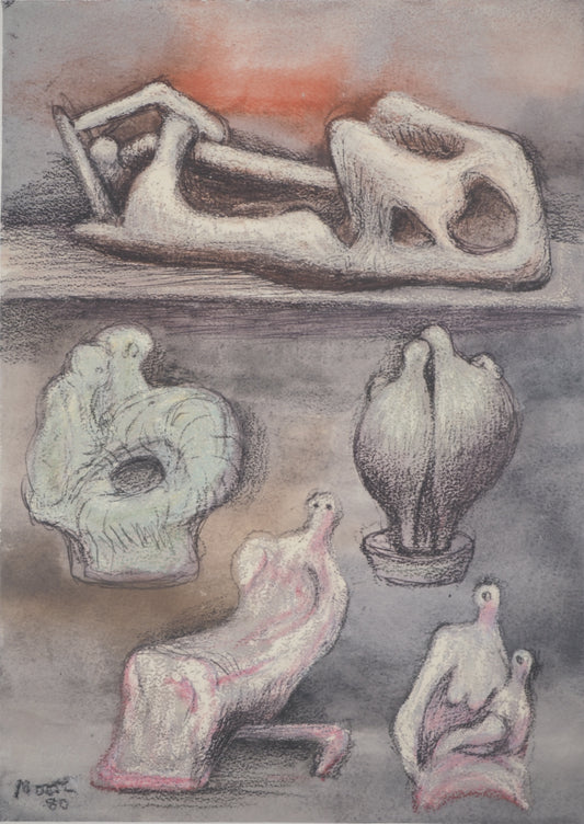 Henry MOORE : Projet de sculptures - Lithographie signée