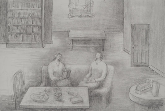 Henry MOORE : Discussion au salon - Lithographie signée